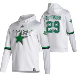 Alluring Dallas Stars #29 Jake Oettinger Adidas Reverse Retro Pullover Hoodie White for true hockey enthusiasts