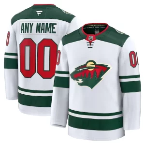 Fabulous Minnesota Wild Away Premium Custom Jersey   White/Green for true hockey enthusiasts