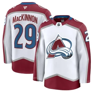 Alluring Nathan MacKinnon Colorado Avalanche Away Premium Jersey   White/Navy/Burgundy for a memorable sports moment