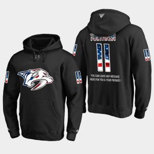 Alluring Predators #11 Eeli Tolvanen NHL Banner Wave Usa Flag Black Hoodie for top   notch game   day wear