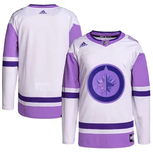 Alluring Winnipeg Jets adidas Hockey Fights Cancer Primegreen Authentic Blank Practice Jersey   White/Purple for top   notch game   day wear