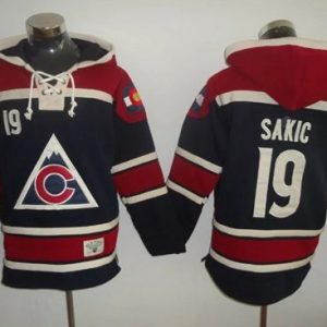 Amazing Avalanche #19 Joe Sakic Navy Blue Sawyer Hooded Sweatshirt Stitched NHL Jersey for die - hard fans