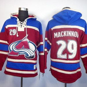 Premium Avalanche #29 Nathan MacKinnon Red Sawyer Hooded Sweatshirt Stitched NHL Jersey for die - hard fans