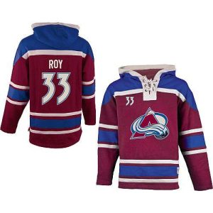 Top - notch Avalanche #33 Patrick Roy Red Sawyer Hooded Sweatshirt Stitched NHL Jersey perfect for game days