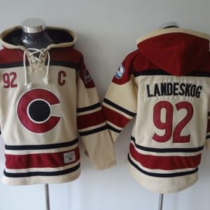 Cool Avalanche #92 Gabriel Landeskog Cream Sawyer Hooded Sweatshirt Stitched NHL Jersey perfect for game days