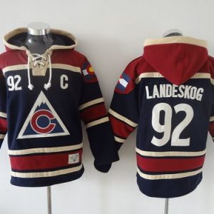 Chic Avalanche #92 Gabriel Landeskog Navy Blue Sawyer Hooded Sweatshirt Stitched NHL Jersey perfect for game days
