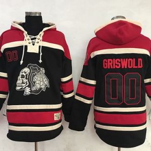 Sleek Blackhawks #00 Clark Griswold Black Sawyer Hooded Sweatshirt Stitched NHL Jersey a must - have for collectors