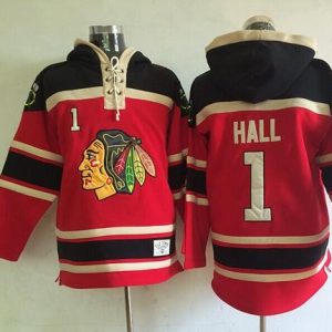 Fantastic Blackhawks #1 Glenn Hall Red Sawyer Hooded Sweatshirt Stitched NHL Jersey to stand out at the stadium