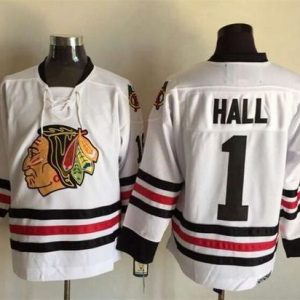 Stunning Blackhawks #1 Glenn Hall White CCM Throwback Stitched NHL Jersey to stand out at the stadium