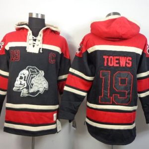 Premium Blackhawks #19 Jonathan Toews Black Sawyer Hooded Sweatshirt Stitched NHL Jersey for ultimate hockey enthusiasts
