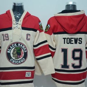 Fantastic Blackhawks #19 Jonathan Toews Cream Sawyer Hooded Sweatshirt Stitched NHL Jersey a must - have for collectors