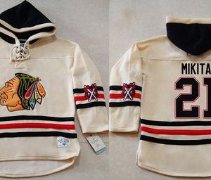 Amazing Blackhawks #21 Stan Mikita Cream Heavyweight Pullover Hoodie Stitched NHL Jersey a must - have for collectors