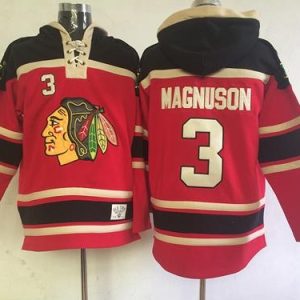 Top - notch Blackhawks #3 Keith Magnuson Red Sawyer Hooded Sweatshirt Stitched NHL Jersey to show your team spirit