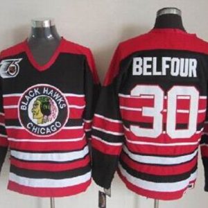 Fantastic Blackhawks #30 ED Belfour Red/Black 75TH CCM Stitched NHL Jersey for die - hard fans