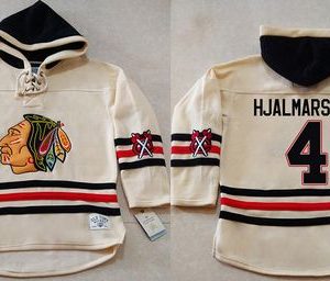 Amazing Blackhawks #4 Niklas Hjalmarsson Cream Heavyweight Pullover Hoodie Stitched NHL Jersey to stand out at the stadium