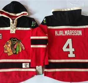 Cool Blackhawks #4 Niklas Hjalmarsson Red Sawyer Hooded Sweatshirt Stitched NHL Jersey for ultimate hockey enthusiasts