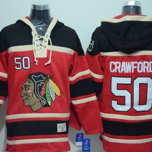 Stylish Blackhawks #50 Corey Crawford Red Sawyer Hooded Sweatshirt Stitched NHL Jersey to show your team spirit