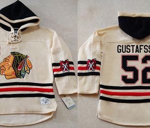 Fantastic Blackhawks #52 Erik Gustafsson Cream Heavyweight Pullover Hoodie Stitched NHL Jersey perfect for game days