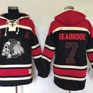 Premium Blackhawks #7 Brent Seabrook Black Sawyer Hooded Sweatshirt Stitched NHL Jersey to elevate your fan gear collection