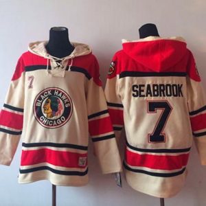 Cool Blackhawks #7 Brent Seabrook Cream Sawyer Hooded Sweatshirt Stitched NHL Jersey for die - hard fans