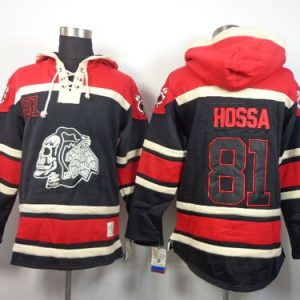 Gorgeous Blackhawks #81 Marian Hossa Black Sawyer Hooded Sweatshirt Stitched NHL Jersey a must - have for collectors