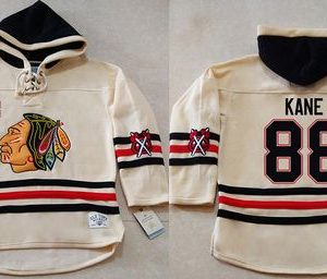 Stunning Blackhawks #88 Patrick Kane Cream Heavyweight Pullover Hoodie Stitched NHL Jersey to show your team spirit