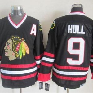 Top - notch Blackhawks #9 Bobby Hull Black CCM Throwback Stitched NHL Jersey perfect for game days