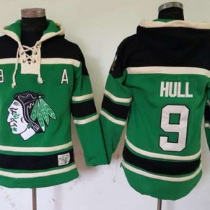 Gorgeous Blackhawks #9 Bobby Hull Green St. Patrick's Day McNary Lace Hoodie Stitched NHL Jersey perfect for game days