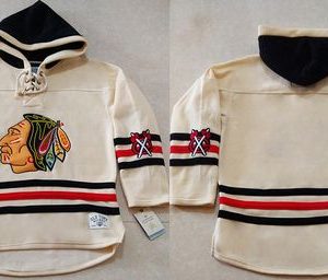 Gorgeous Blackhawks Blank Cream Heavyweight Pullover Hoodie Stitched NHL Jersey perfect for game days