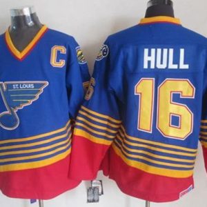 Gorgeous Blues #16 Brett Hull Light Blue/Red CCM Throwback Stitched NHL Jersey perfect for game days
