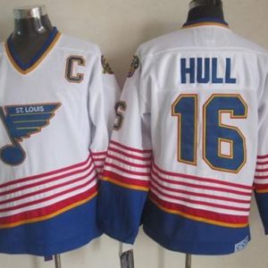 Gorgeous Blues #16 Brett Hull White/Light Blue CCM Throwback Stitched NHL Jersey perfect for game days