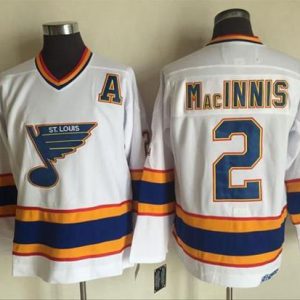 Fantastic Blues #2 Al MacInnis White/Yellow CCM Throwback Stitched NHL Jersey to show your team spirit