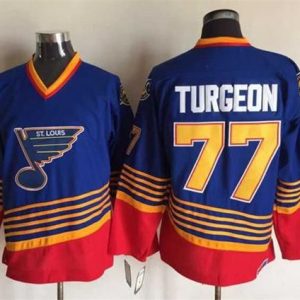 Stunning Blues #77 Pierre Turgeon Light Blue/Red CCM Throwback Stitched NHL Jersey to show your team spirit