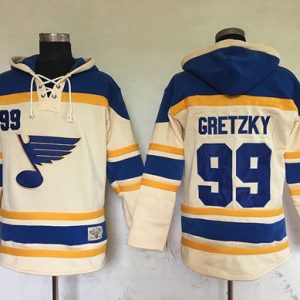 Premium Blues #99 Wayne Gretzky Cream Sawyer Hooded Sweatshirt Stitched NHL Jersey for die - hard fans