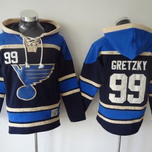Chic Blues #99 Wayne Gretzky Navy Blue Sawyer Hooded Sweatshirt Stitched NHL Jersey to show your team spirit