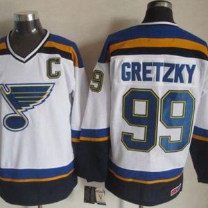 Fantastic Blues #99 Wayne Gretzky White/Navy CCM Throwback Stitched NHL Jersey perfect for game days