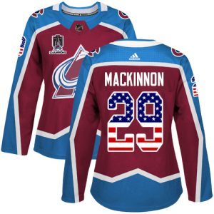 Chic Adidas Avalanche #29 Nathan MacKinnon Burgundy Women's 2022 Stanley Cup Champions Home Authentic USA Flag Stitched NHL Jersey to add to your hockey memorabilia collection