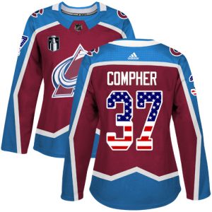 Chic Adidas Avalanche #37 J.T. Compher Burgundy Women's 2022 Stanley Cup Final Patch Home Authentic USA Flag Stitched NHL Jersey for an exciting hockey game