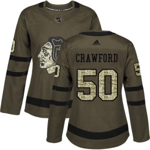 Chic Adidas Blackhawks #50 Corey Crawford Green Salute to Service Women's Stitched NHL Jersey for a valuable hockey collectible