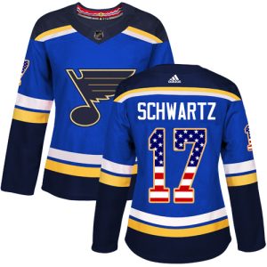 Chic Adidas Blues #17 Jaden Schwartz Blue Home Authentic USA Flag Women's Stitched NHL Jersey for top   notch game   day wear