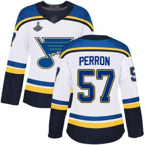 Chic Adidas Blues #57 David Perron White Road Authentic Stanley Cup Champions Women's Stitched NHL Jersey to add to your hockey memorabilia collection