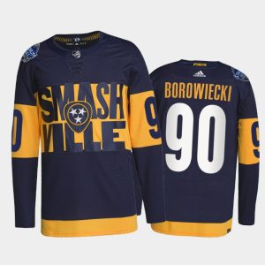 Chic Adidas Predators #90 Mark Borowiecki Men's 2022 Stadium Series Authentic NHL Jersey   Navy to add to your hockey memorabilia collection