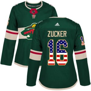 Chic Adidas Wild #16 Jason Zucker Green Home Authentic USA Flag Women's Stitched NHL Jersey to show your team love