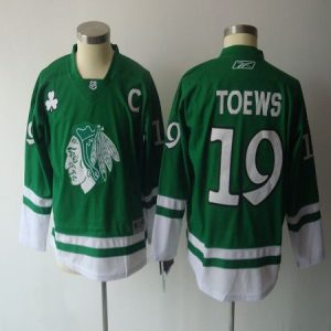 Chic Blackhawks #19 Jonathan Toews Green St. Patty's Day Embroidered Youth NHL Jersey for die   hard Blackhawks fans