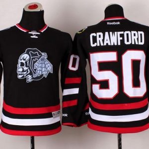 Chic Blackhawks #50 Corey Crawford Black(White Skull) 2014 Stadium Series Stitched Youth NHL Jersey for a memorable sports moment