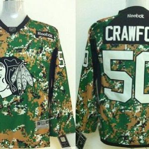 Chic Blackhawks #50 Corey Crawford Camo Veterans Day Practice Stitched Youth NHL Jersey for a valuable hockey collectible