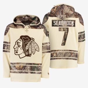 Chic Blackhawks #7 Brent Seabrook Cream Camo NHL Hoodie to show your team love