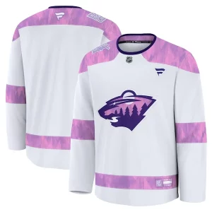 Chic Minnesota Wild 2024 Hockey Fights Cancer Practice Jersey   White for an exciting hockey game