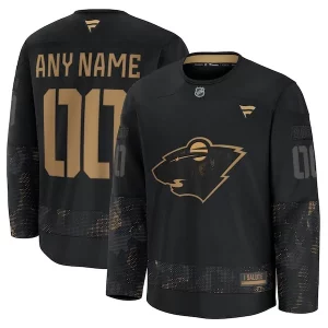 Chic Minnesota Wild 2024 Military Appreciation Personalized Long Sleeve Practice Jersey   Black for an exciting hockey game