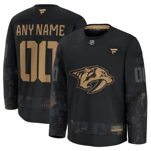 Chic Nashville Predators 2024 Military Appreciation Personalized Long Sleeve Practice Jersey   Black to support your favorite players